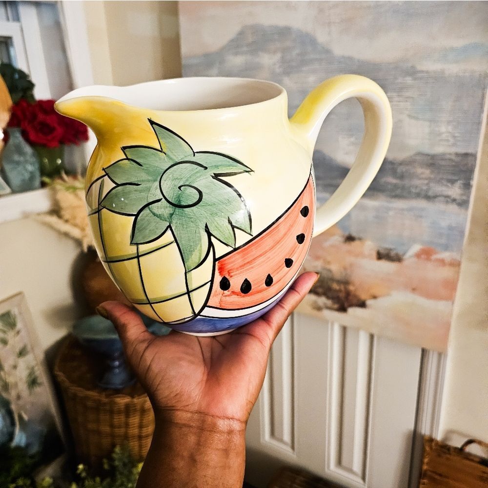 Y2K Hand-Painted Fruit Ceramic Pitcher – 9 Cup Capacity – Glossy Summer Aestheti